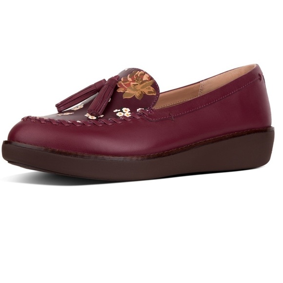 FITFLOP Sz 7.5 Petrina Dark Floral Mocca Loafers Shoes - Picture 2 of 8